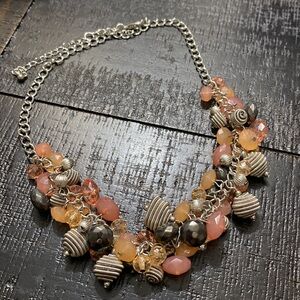 Preloved Cluster Bead Statement Necklace in Peach and Silver Tone!